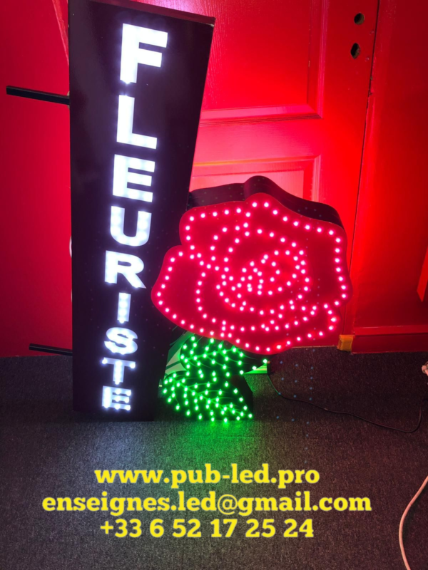 ENSEIGNE LED DOUBLE FACES “FLEURISTE” 100x70cm AVEC ANIMATION + TÉLÉCOMMANDE