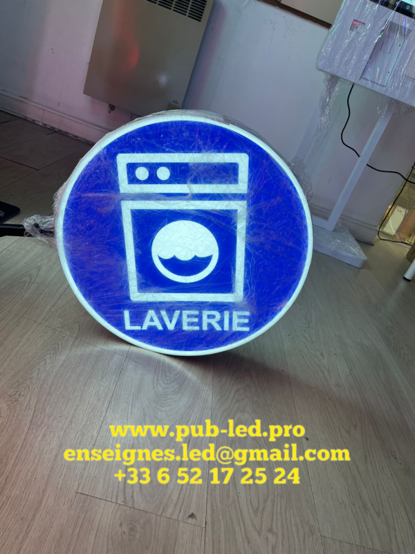 ENSEIGNE LED DOUBLE FACE LAVERIE AVEC FIXATION ET TRANSFO ÉTANCHE