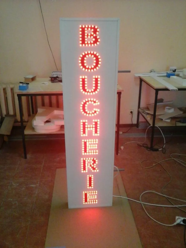 ENSEIGNE PUBLICITAIRE LED BOUCHERIE DOUBLE FACE AVEC ANIMATION 150x40cm