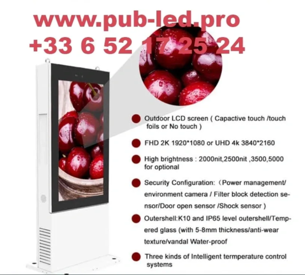 ÉCRAN TOTEM LCD PUBLICITAIRE EXTERNE PRÊT À INSTALLER 55” – Image 2