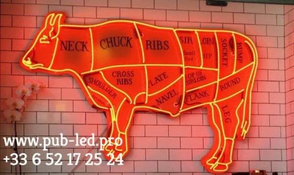 ENSEIGNE LUMINEUSE "VACHE" NÉON FLEX PERSONNALISÉE, CHOIX DE TAILLE ET COULEUR, de 70 A 150 cm